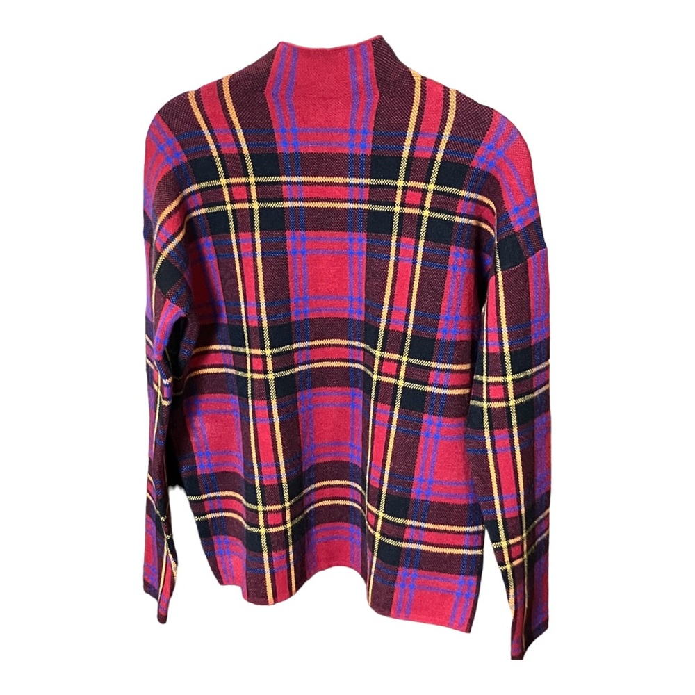 Tahari Mock Turtleneck Sweater Plaid Knit Red Blue Gold Brown Size Large - Picture 6 of 6